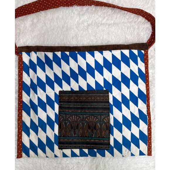 Handmade Quilted Patchwork Messenger Briefcase Bag Blue Red Brown OOAK - Picture 13 of 14